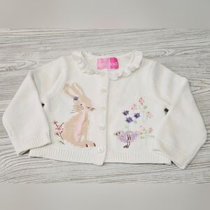 Goodlad Baby Girl Easter Cardigan 12-18M White Pink Cotton Bunny Flower Ruffle
